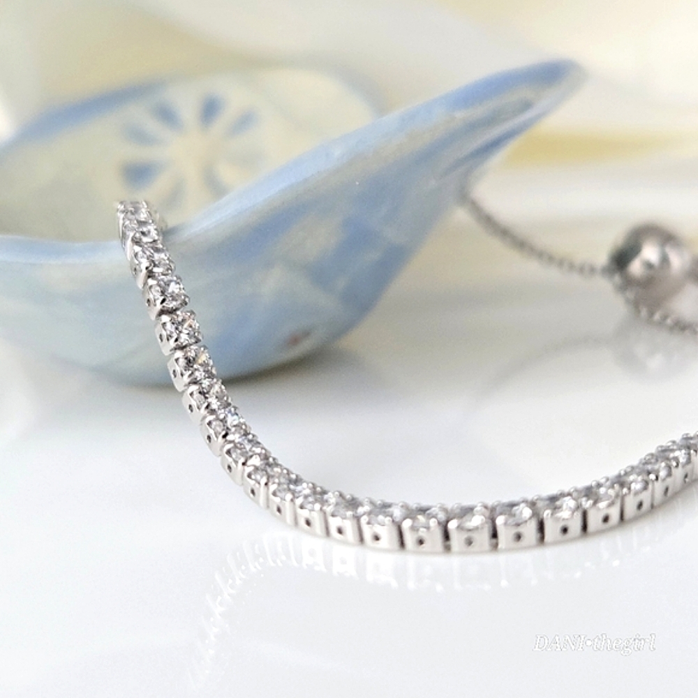 NEW White Gold Sterling Silver Bead Slider Tennis Bracelet - Picture 7 of 11